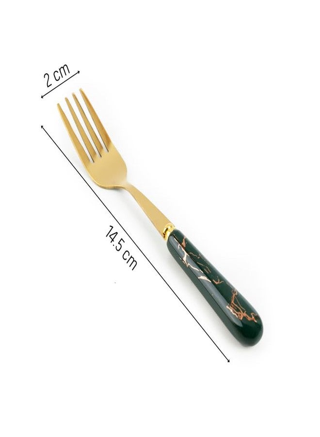 MGeezz Stainless Steel Golden Small Fork Set for Home Kitchen Cutlery Dinner Table with Green Ceramic Handle Design Salads and Fruit Fork (Golden 6 Small Forks - 14.5cm) - Image 2